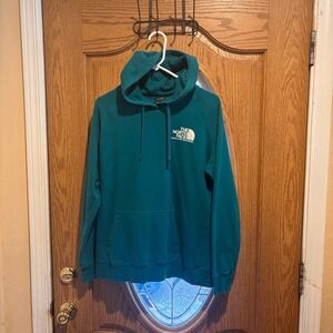The North Face Teal Green Hoodie Womens Size L‎ Logo Print Pullover Sweatshirt